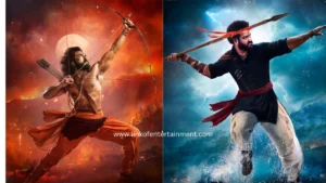 RRR movie review poster featuring Ram Charan and N.T. Rama Rao Jr.