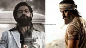 KGF Chapter 1 poster – "KGF Chapter 1 – रॉकीच्या क्रांतिकारी प्रवासाची कथा."